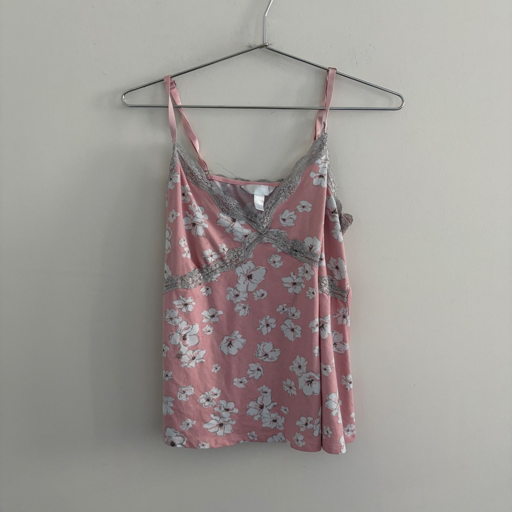 Marilyn Monroe Pink Floral Lace Trim Cami Tank Top Sleeveless Women Size Medium